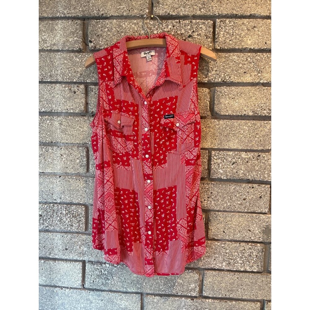 Wrangler Retro Womens Red Sleeveless Floral Patchwork Western Shirt Dress M